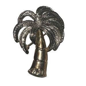 Vintage Stainless Steel Antique Silver Palm Tree Pendent Brooch